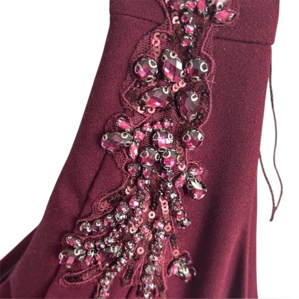 Adrianna Papell Beaded One Shoulder Hi-Low Burgundy Evening Gown Size 8 - Picture 3 of 7